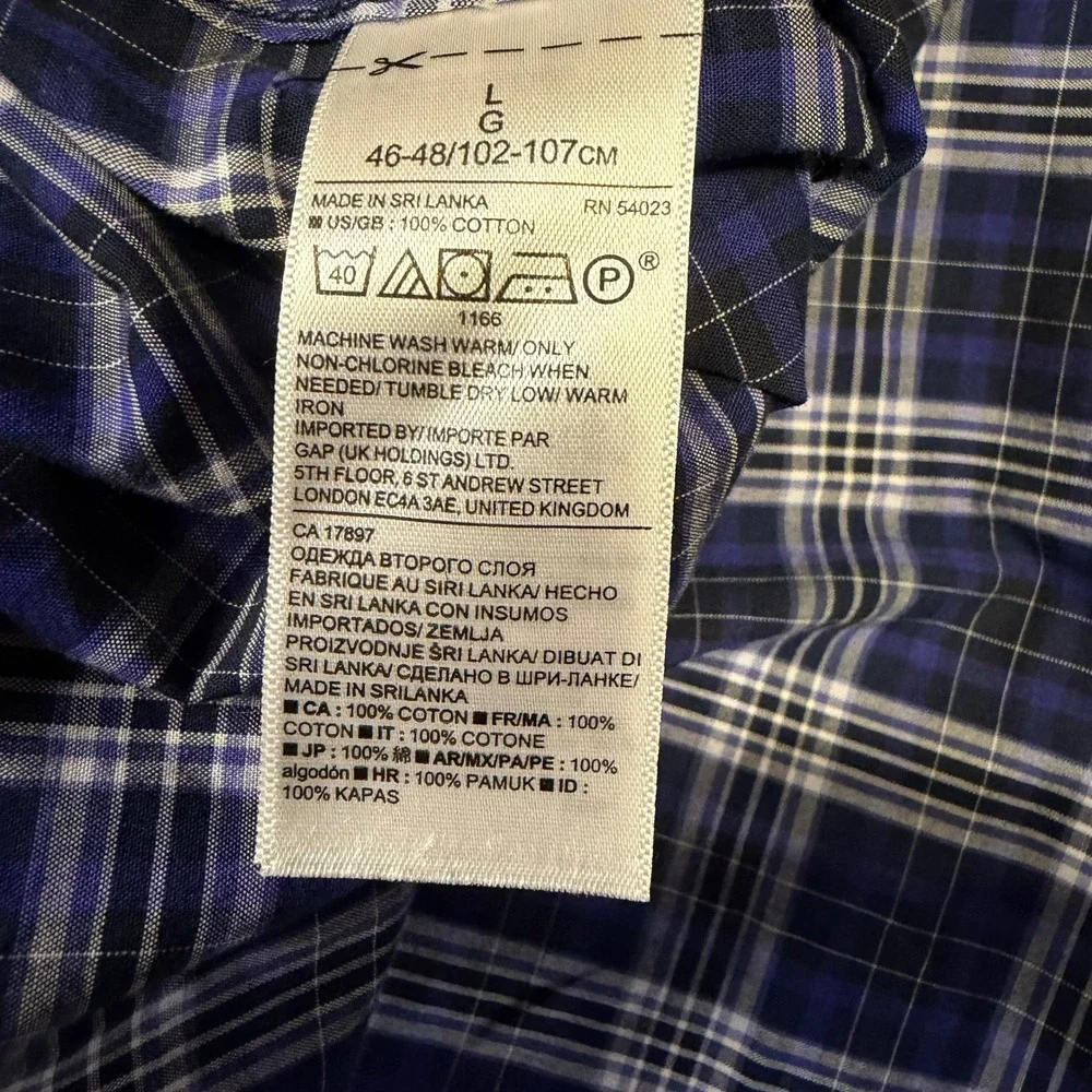 Banana Republic Grant Fit Shirt Mens Large Blue Purple Plaid Long Sleeve Button